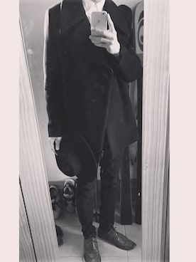 「hat」｜「アイテム（ピーコート）」を使った、かずさん（メンズ・180cm）の冬コーディネート