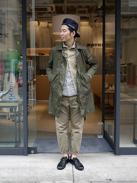 「PATRICK（パトリック）のアイテム（ステンカラーコート）」を使った、matsu_no_motoさん（メンズ・176cm）の春コーディネート