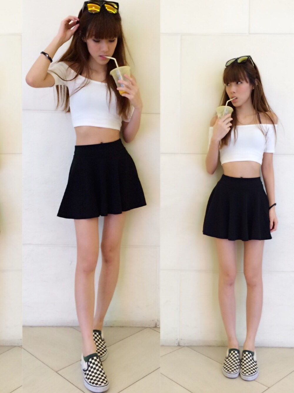 「Hong Kong、TOPSHOP、VANS、black and white、summer」｜「VANSのアイテム（スニーカー、ブラック系）」を使った、jnfさん（レディース・170cm）の夏コーディネートの1枚目の写真