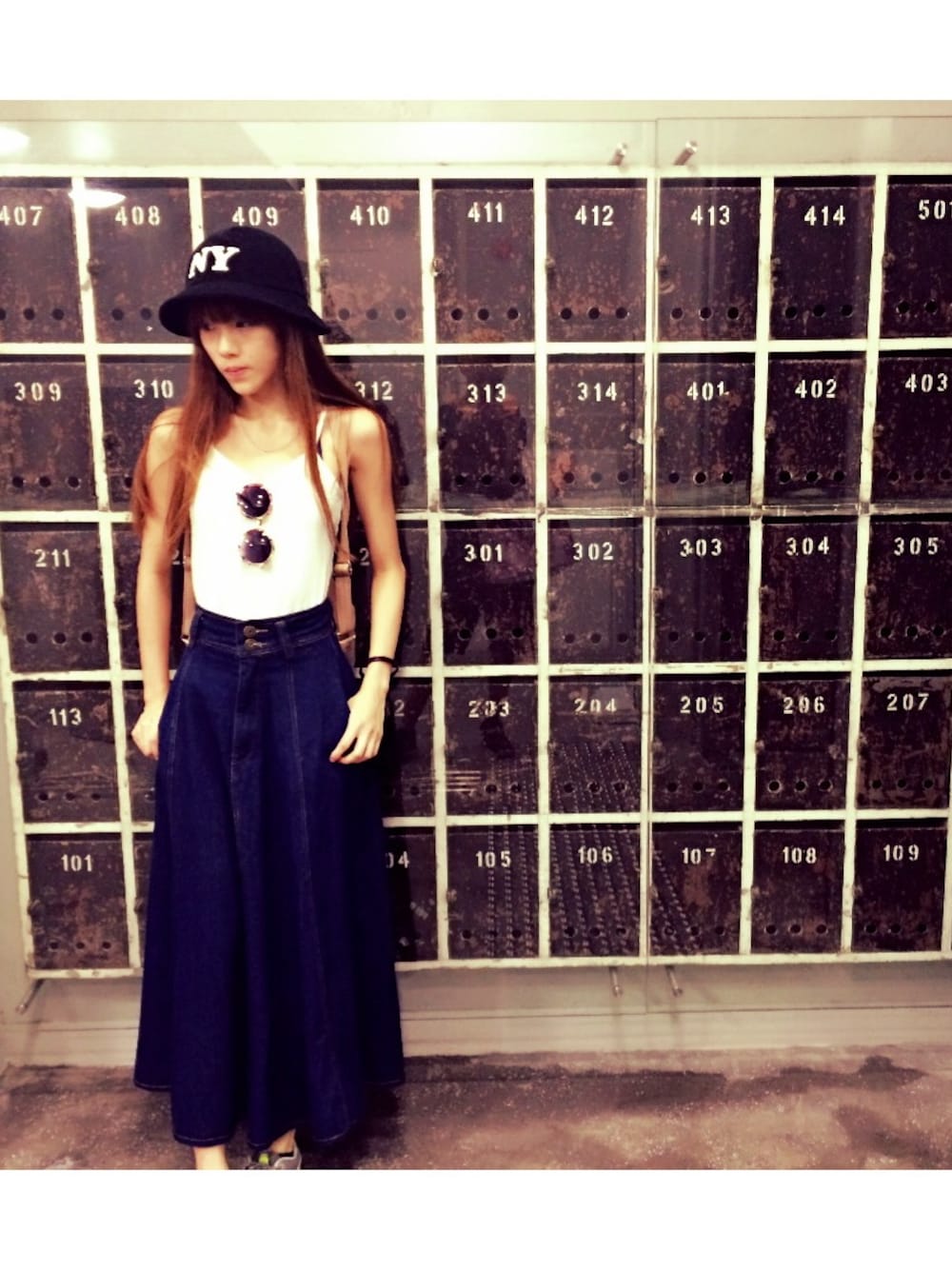 「summer、korea、vintage」｜「A landのアイテム（ハット、ブラック系）」を使った、jnfさん（レディース・170cm）の夏コーディネートの1枚目の写真