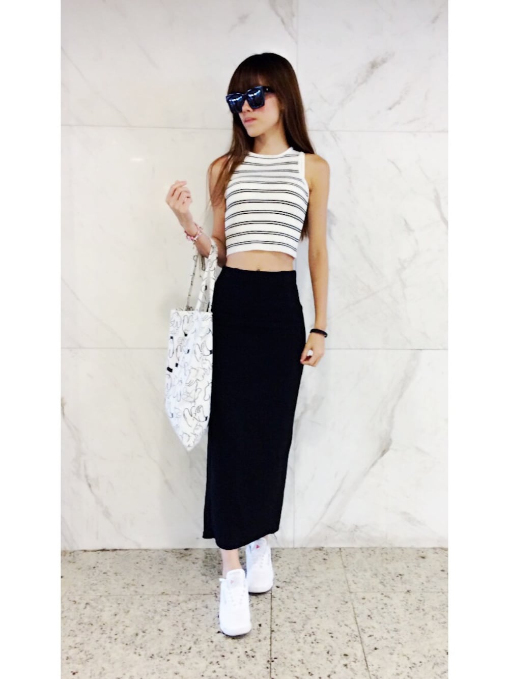 「summer、korea、STYLE、dress」｜「Reebokのプリンセス（スニーカー、ホワイト系）」を使った、jnfさん（レディース・170cm）の夏コーディネートの1枚目の写真