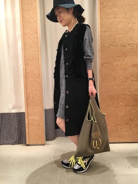 「ラビットファー」｜「アイテム（ワンピース/ドレス）」を使った、kubさん（レディース・152cm）の秋コーディネート