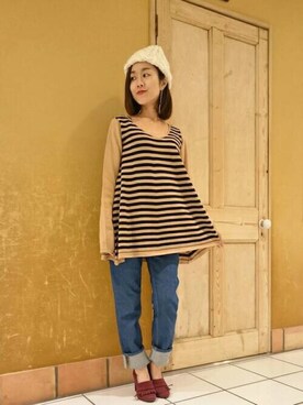 「152cm」｜「アイテム（ニットキャップ/ビーニー）」を使った、kubさん（レディース・152cm）の秋コーディネート