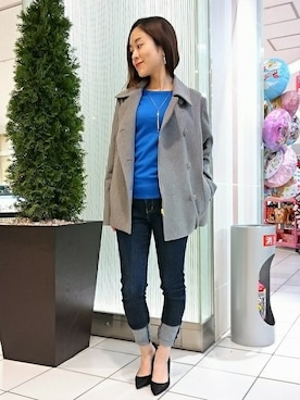 「ロールアップ」｜「アイテム（ピーコート）」を使った、kubさん（レディース・152cm）の冬コーディネート
