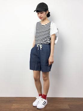「WC（ダブル シー）のアイテム（バックパック/リュック）」を使った、hinaさん（レディース・163cm）の夏コーディネート