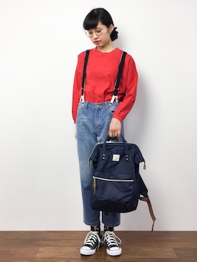 「go slow caravan（ゴースローキャラバン）のアイテム（バックパック/リュック）」を使った、hinaさん（レディース・163cm）の夏コーディネート