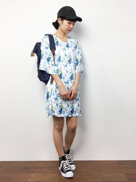 「go slow caravan（ゴースローキャラバン）のアイテム（バックパック/リュック）」を使った、hinaさん（レディース・163cm）の夏コーディネート