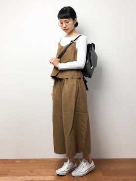 「OLIVE des OLIVE（オリーブデオリーブ）のアイテム（オールインワン・サロペット）」を使った、hinaさん（レディース・163cm）の秋コーディネート