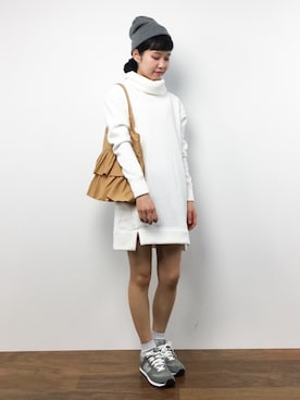 「フリルトート」｜「アイテム（ワンピース/ドレス）」を使った、hinaさん（レディース・163cm）の秋コーディネート
