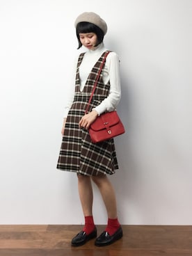 「haco!（ハコ）のカンタン便利なポイントになるベレー帽（ハンチング/ベレー帽）」を使った、hinaさん（レディース・163cm）の秋コーディネート