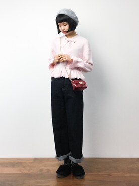 「ハイウエストパンツ」｜「アイテム（ハンチング/ベレー帽）」を使った、hinaさん（レディース・163cm）の秋コーディネート