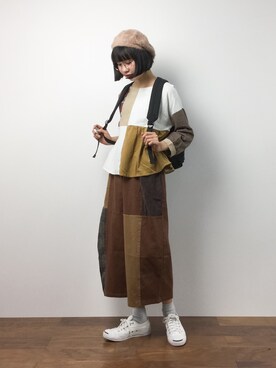 「PLAIN CLOTHING（プレーンクロージング）のアイテム（ハンチング/ベレー帽）」を使った、hinaさん（レディース・163cm）の秋コーディネート