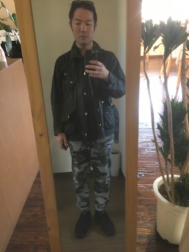 「Barbour（バブアー）のアイテム（ライダースジャケット）」を使った、キャサさん（メンズ・171cm）の秋コーディネート