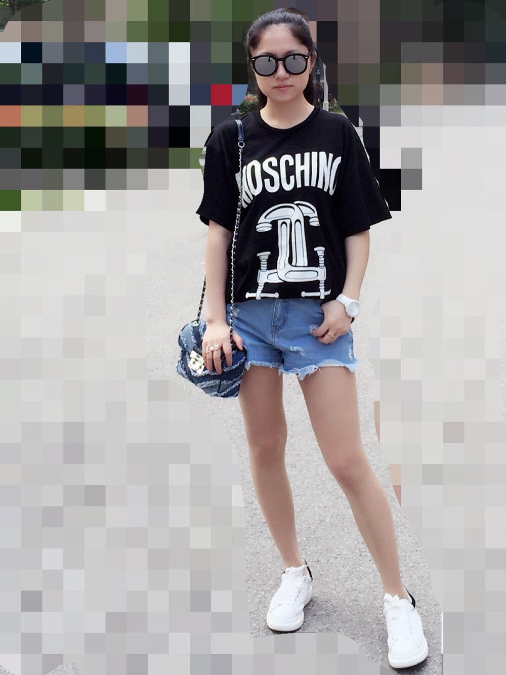 「スポーツミックス」｜「MOSCHINOのアイテム（Tシャツ/カットソー、ブラック系）」を使った、小可C0C0さん（レディース・161cm）の夏コーディネートの1枚目の写真