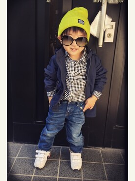 「GAP（ギャップ）のアイテム（ナイロンジャケット）」を使った、krkids0312さん（キッズ・100cm）の秋コーディネート