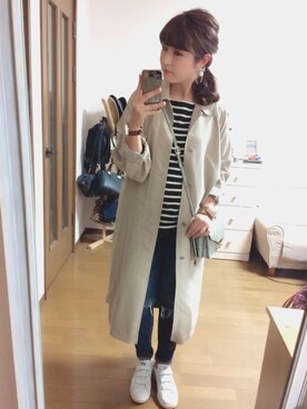 「ADAM ET ROPE'（アダムエロペ）のアイテム（ステンカラーコート）」を使った、akaa*さん（レディース・159cm）の春コーディネート