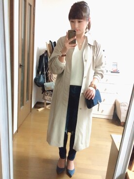 「ADAM ET ROPE'（アダムエロペ）のアイテム（ステンカラーコート）」を使った、akaa*さん（レディース・159cm）の春コーディネート
