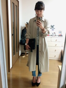 「ADAM ET ROPE'（アダムエロペ）のアイテム（ステンカラーコート）」を使った、akaa*さん（レディース・159cm）の春コーディネート