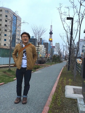 「omake（オマケ）のアイテム（帽子）」を使った、かみさん（メンズ・162cm）の春コーディネート