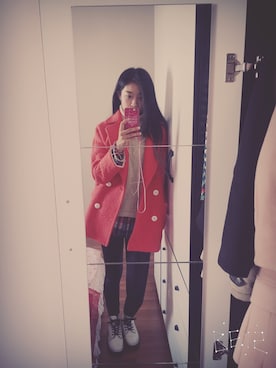 「アイテム（ダッフルコート、オレンジ系）」を使った、-秋本颐大人-さん（レディース・170cm）の冬コーディネート