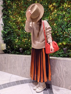 「アイテム（ボストンバッグ、レッド系）」を使った、eanさん（レディース・155cm）の冬コーディネート