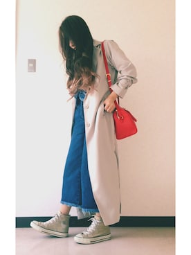 「アイテム（ボストンバッグ、レッド系）」を使った、eanさん（レディース・155cm）の春コーディネート