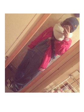 「古着のアイテム（サロペット/オーバーオール、ブルー系）」を使った、ひ みさん（レディース・160cm）の冬コーディネート