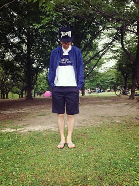 「AndAのアイテム（トップス、ブルー系）」を使った、kesiさん（メンズ）の夏コーディネート