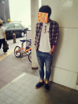 「NANO universe（ナノユニバース）のアイテム（パンツ、ブルー系）」を使った、kesiさん（メンズ）の夏コーディネート