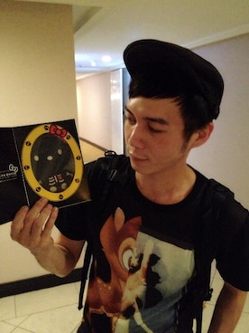 「COACH（コーチ）のアイテム（ハンチング/ベレー帽、グレー系）」を使った、陳奇さん（メンズ・170cm）の夏コーディネート