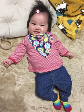 「ボーダーTシャツ」｜aticino さん（キッズ・70cm）の春コーディネート