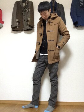 「BEAMS」｜「アイテム（ダッフルコート）」を使った、Morrisさん（メンズ・180cm）の秋コーディネート