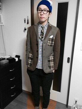「BEAMS」｜「アイテム（ネクタイ）」を使った、Morrisさん（メンズ・180cm）の冬コーディネート