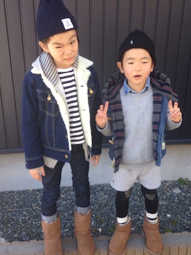 「Lee（リー）のアイテム（ダウンベスト）」を使った、nati+genさん（キッズ・120cm）の春コーディネート
