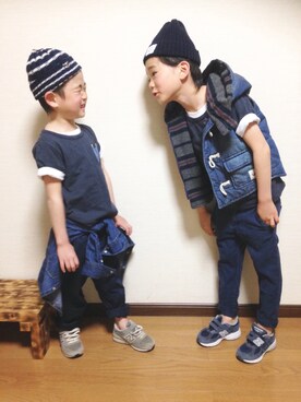 「きょうだい」｜「アイテム（デニムジャケット）」を使った、nati+genさん（キッズ・120cm）の春コーディネート