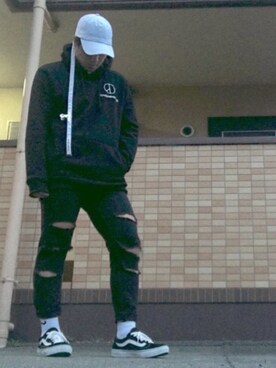 「ZARA（ザラ）のアイテム（その他パンツ、ブラック系）」を使った、S,hunさん（メンズ・170cm）の冬コーディネート