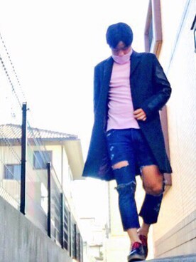 「DIESEL（ディーゼル）のアイテム（チェスターコート）」を使った、S,hunさん（メンズ・170cm）の冬コーディネート