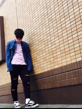 「DIESEL（ディーゼル）のアイテム（シャツ/ブラウス、ブルー系）」を使った、S,hunさん（メンズ・170cm）の冬コーディネート