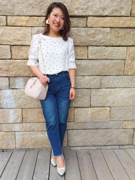 「Chico（チコ）のイージーダメージカットデニムパンツ（デニムパンツ）」を使った、yuki_maegawaさん（レディース・155cm）の春コーディネート