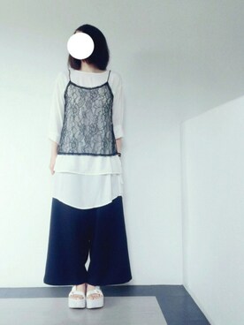 「HARE（ハレ）のレースキャミソールコンビネゾン(HARE)（サロペット/オーバーオール）」を使った、ニシマルさん（レディース・157cm）の夏コーディネート