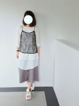 「HARE（ハレ）のレースキャミソールコンビネゾン(HARE)（サロペット/オーバーオール）」を使った、ニシマルさん（レディース・157cm）の夏コーディネート