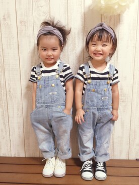 「サロペ部夏祭り♡」｜「アイテム（オールインワン・サロペット）」を使った、riri×nanaさん（キッズ・90cm）の夏コーディネート