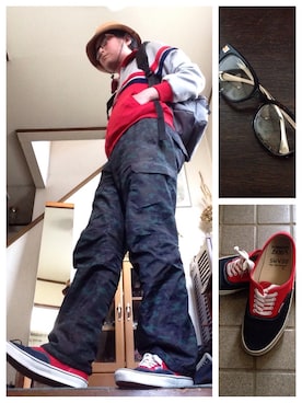 「アイテム（ジャージ、レッド系）」を使った、*shu*さん（メンズ・171cm）の春コーディネート