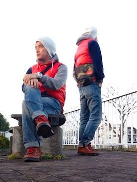 「アイテム（メッセンジャーバッグ、グリーン系）」を使った、*shu*さん（メンズ・171cm）の秋コーディネート