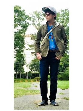 「Eddie Bauer（エディーバウアー）のアイテム（ノーカラージャケット）」を使った、*shu*さん（メンズ・171cm）の秋コーディネート