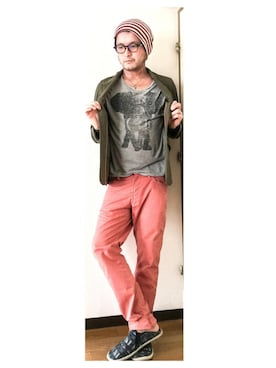 「Eddie Bauer（エディーバウアー）のアイテム（ノーカラージャケット）」を使った、*shu*さん（メンズ・171cm）の秋コーディネート