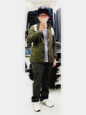 「Eddie Bauer（エディーバウアー）のアイテム（ノーカラージャケット）」を使った、*shu*さん（メンズ・171cm）の秋コーディネート