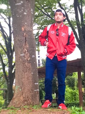 「3色コーデ」｜「アイテム（ナイロンジャケット）」を使った、*shu*さん（メンズ・171cm）の秋コーディネート