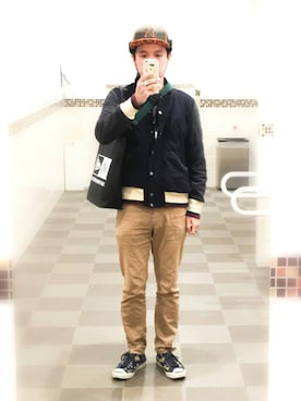 「DAISO（DAISO）のアイテム（スマホケース/カバー）」を使った、*shu*さん（メンズ・171cm）の秋コーディネート