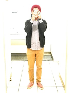 「DAISO（DAISO）のアイテム（スマホケース/カバー）」を使った、*shu*さん（メンズ・171cm）の秋コーディネート